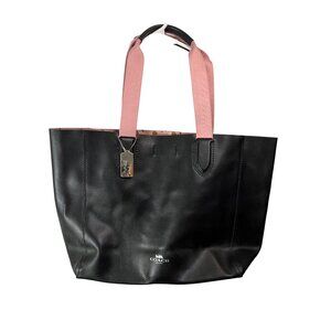 Coach Large Derby Tote With Pink Handles & Black Leather Exterior